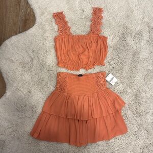 Forever 21 Crochet Trim Flounced Skirt + Crop Top Set